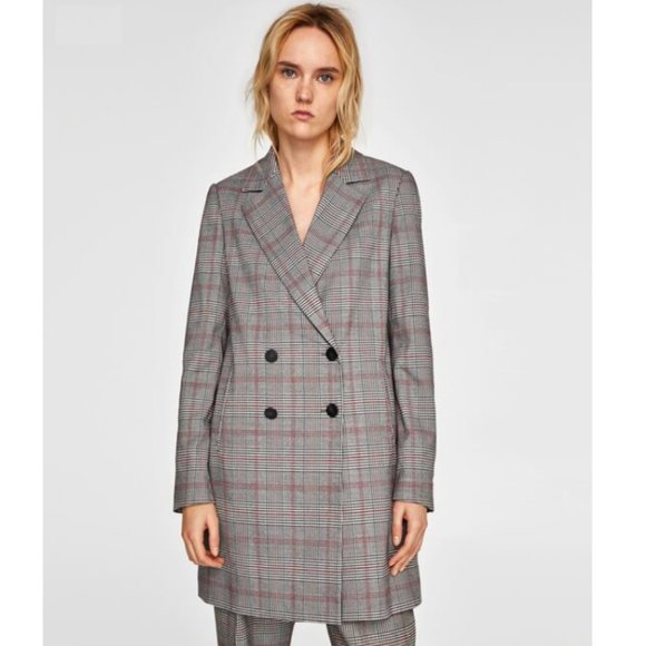 NWOT Zara Grey Plaid Checked Double Breast Coat Size M - Picture 2 of 13